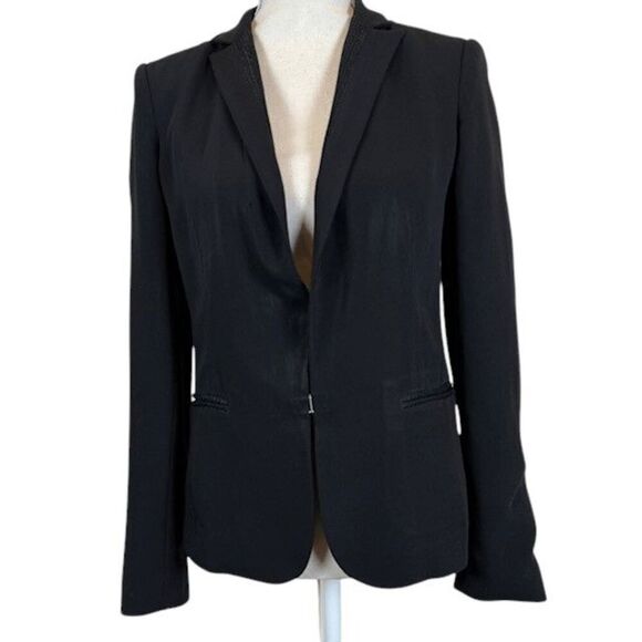 Rag & Bone Stretch Black Blazer Texture Lapel and Front Pocket Trim Size 8 - Picture 1 of 13